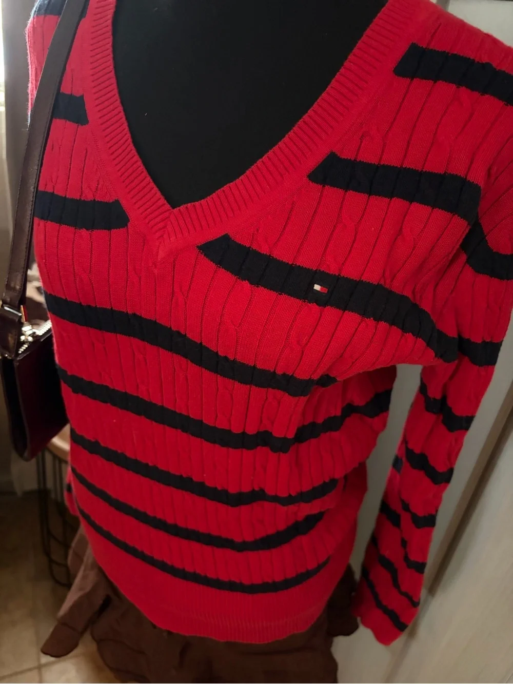 Tommy Hilfiger Red and Navy Ribbed Stripe Sweater